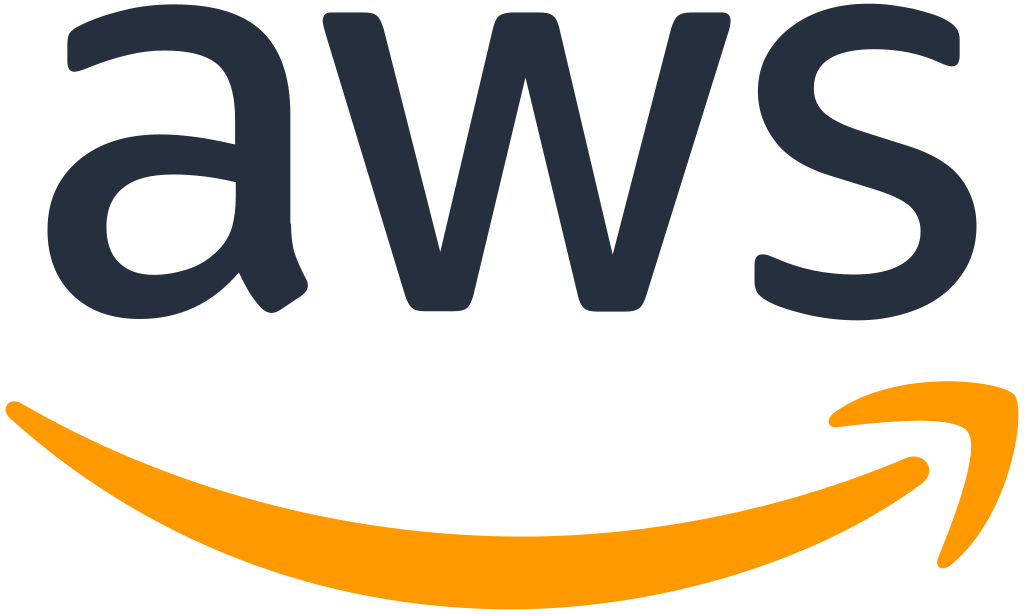 AWS logo, AWS is in black font with a yellow curved arrow