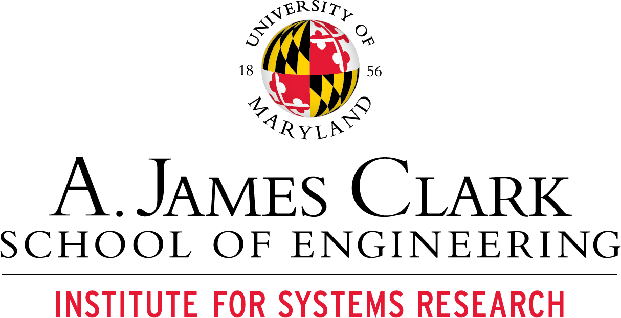 ISR logo, A. James Clark School of Engineering Institute for Systems Research is in black font next to University of Maryland globe icon