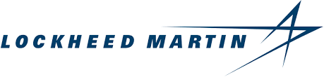 Lockheed Martin logo, Lockheed Martin is in blue font with a blue star accent