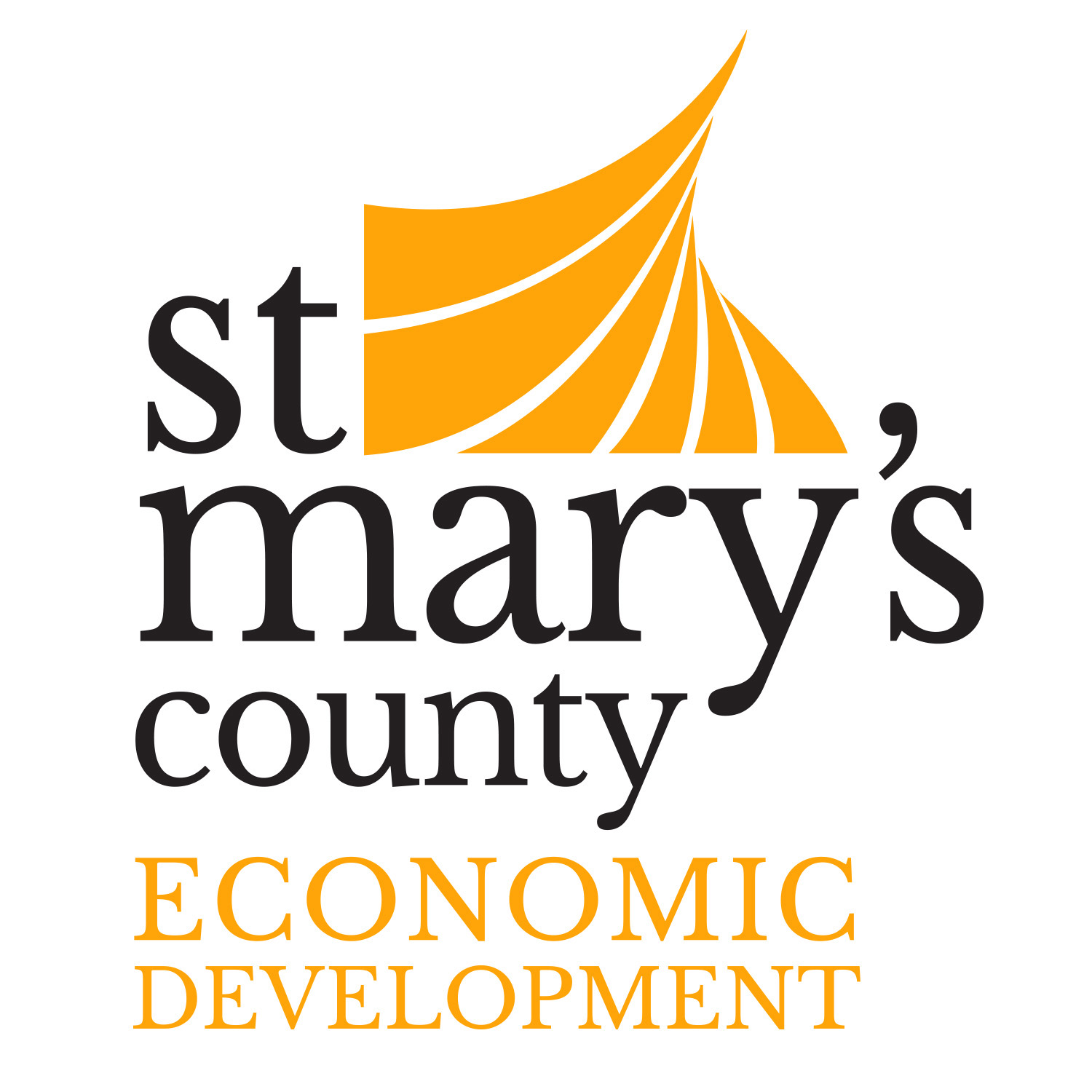 St. Mary's County Economic Development logo, text is black and yellow next to yellow accent mark