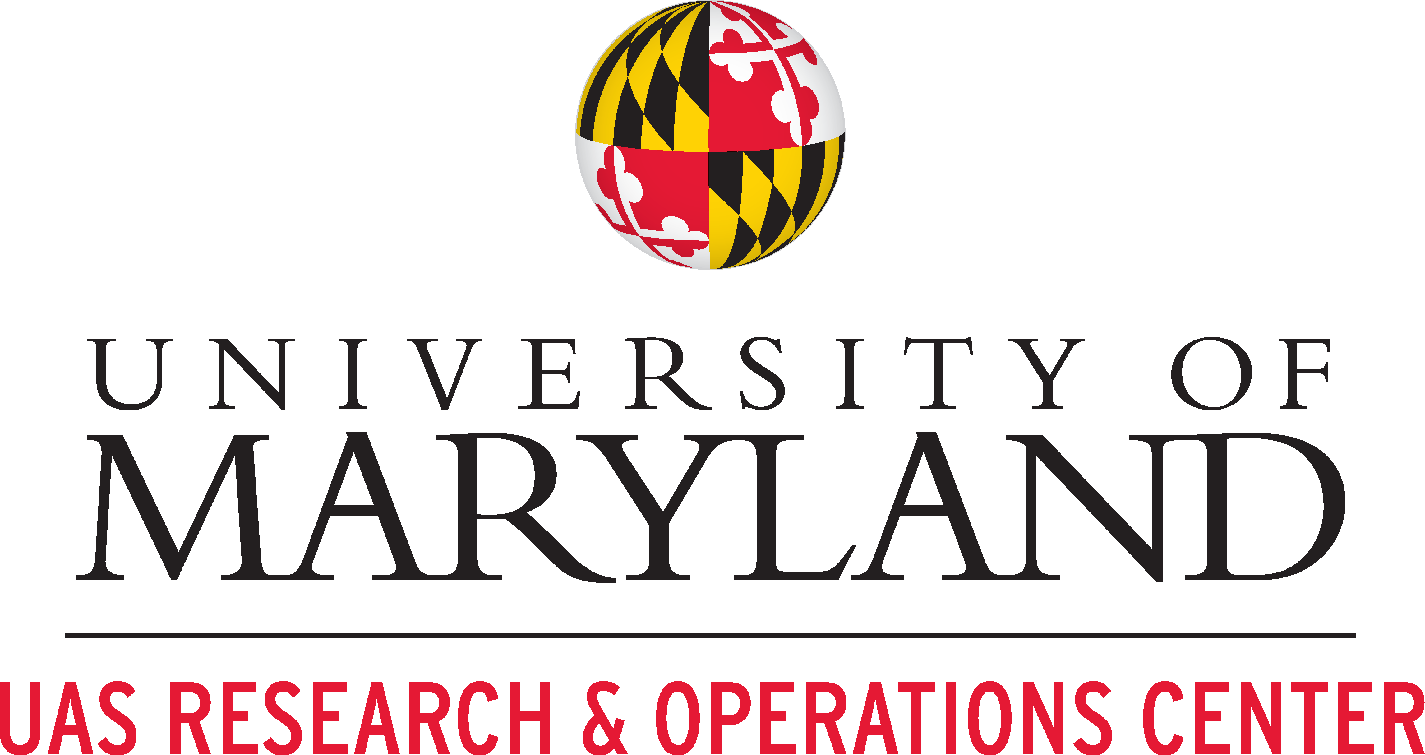 UROC logo, UAS research and operations center is in black font under the University of Maryland globe icon