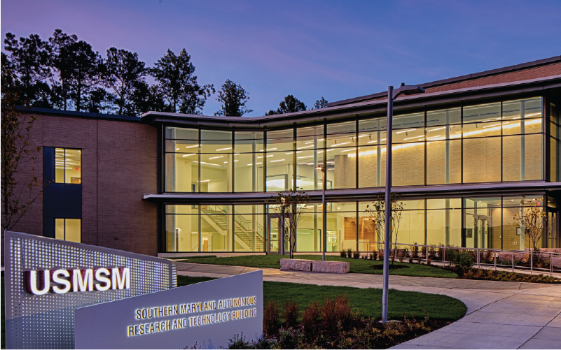 Exterior of SMART Building at sunset